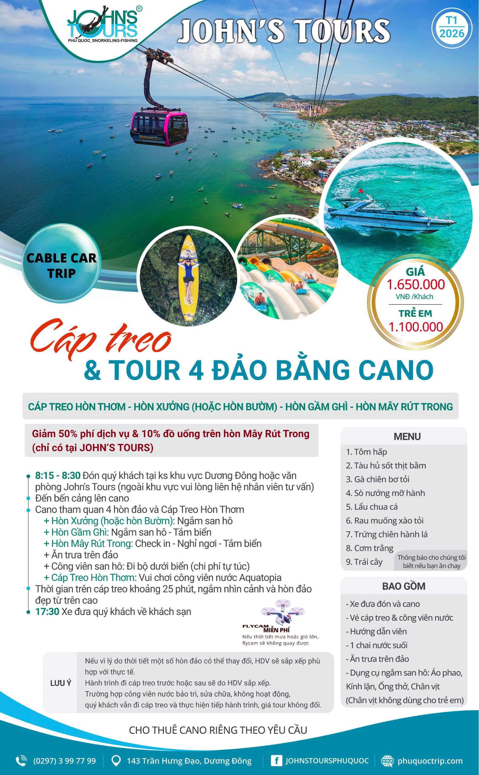 CABLE CAR TRIP: CÁP TREO & TOUR 4 ĐẢO BẰNG CANO