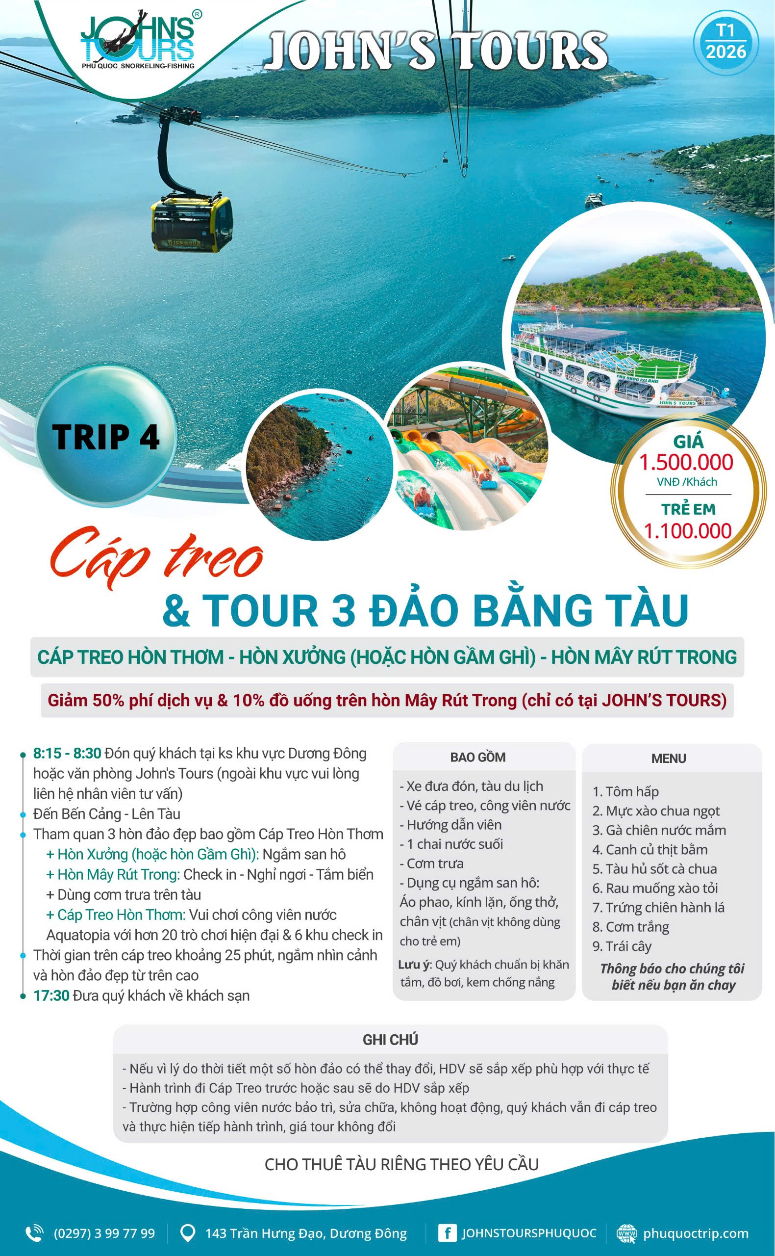 TRIP 4: CÁP TREO & TOUR 3 ĐẢO BẰNG TÀU